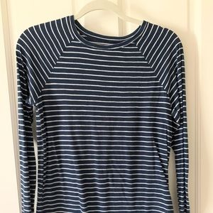 Navy blue and white stripped long sleeve shirt